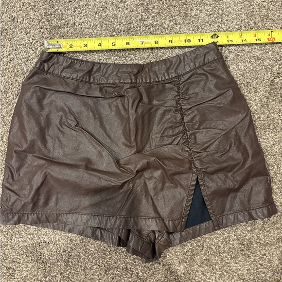 Cotton Candy Pants - Brown Faux Leather Skort (Shorts Underneath)